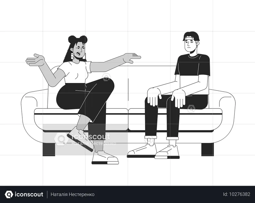 Aggressive woman criticizing guiltless man  Illustration