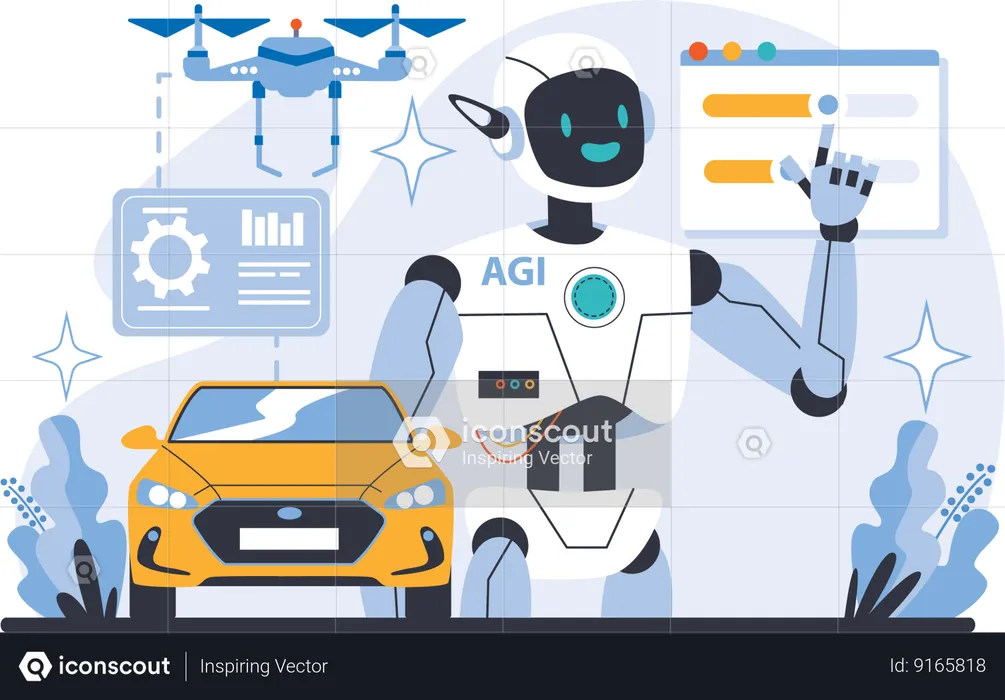 Robot Agi effectuant un service de voiture  Illustration