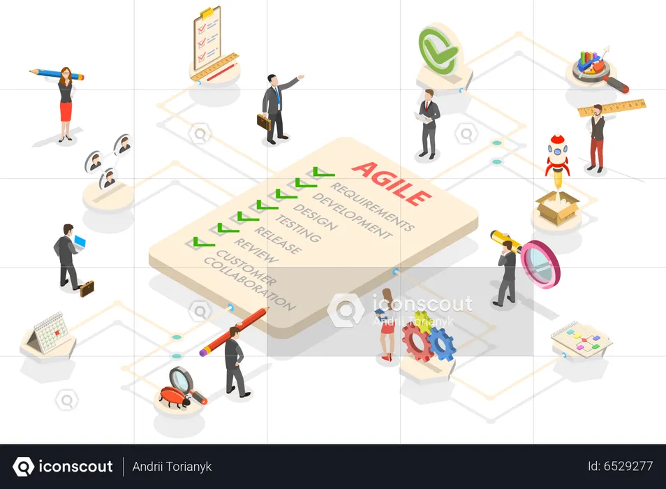 Agile Software Development Methodology, Flexible Developing Process  Illustration