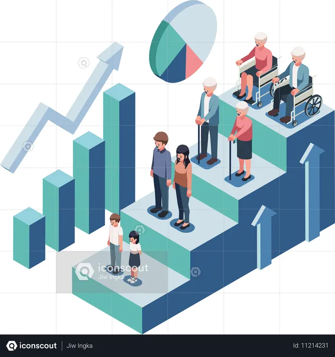 Aging population graph  Illustration