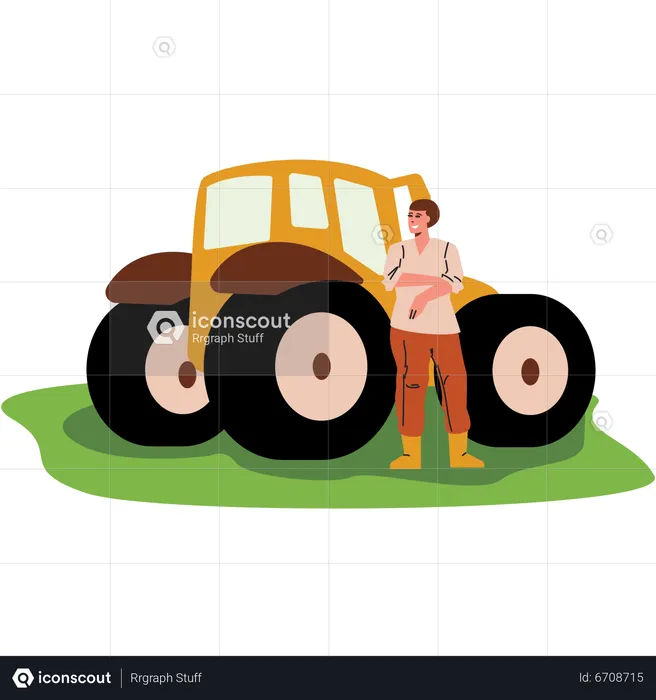 Agriculteur avec tracteur  Illustration