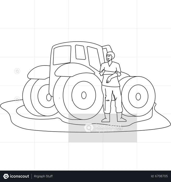 Agriculteur avec tracteur  Illustration