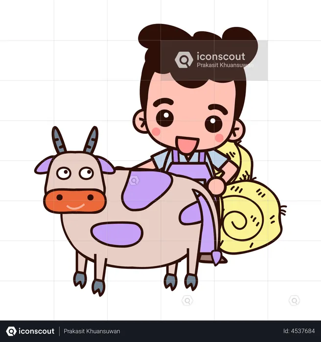 Agriculteur avec vache  Illustration