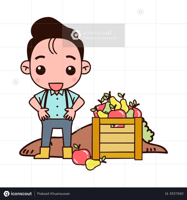 Agriculteur debout avec une corbeille de fruits  Illustration