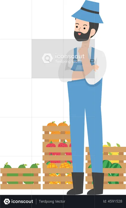 Agriculteur debout avec une corbeille de fruits  Illustration