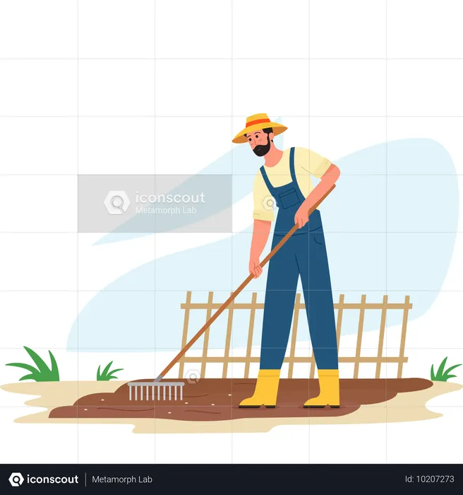 Agriculteur en train d'ameublir le sol  Illustration