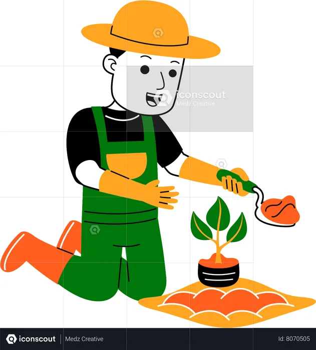 Plante de plantation d'agriculteur masculin  Illustration