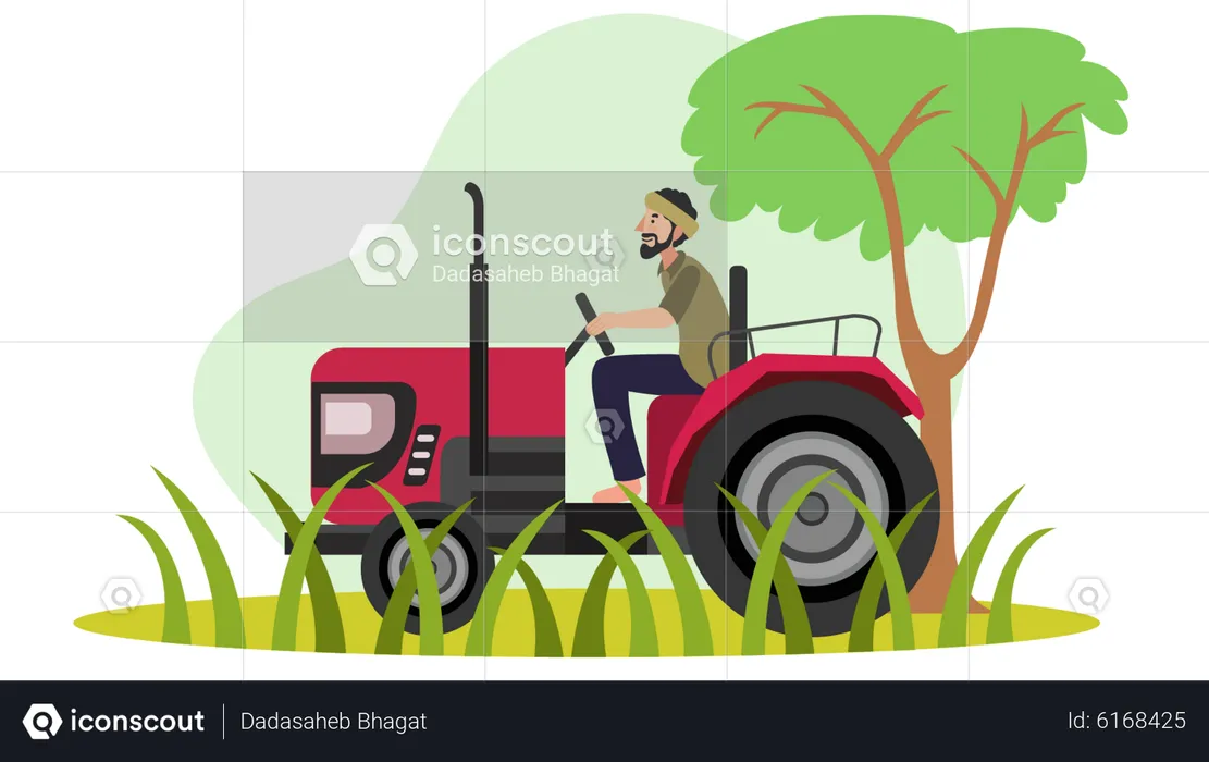 Un agriculteur indien conduit un tracteur  Illustration