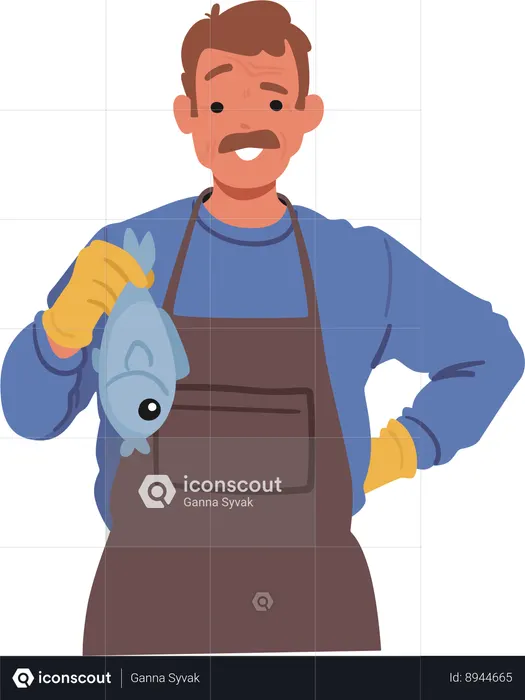 Un fermier tient du poisson cru  Illustration