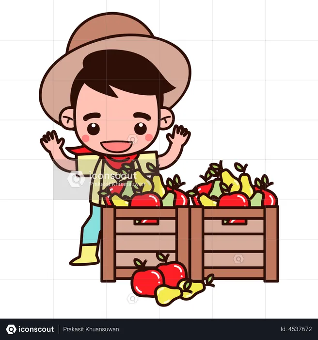 Agricultor com cesta de frutas  Ilustração