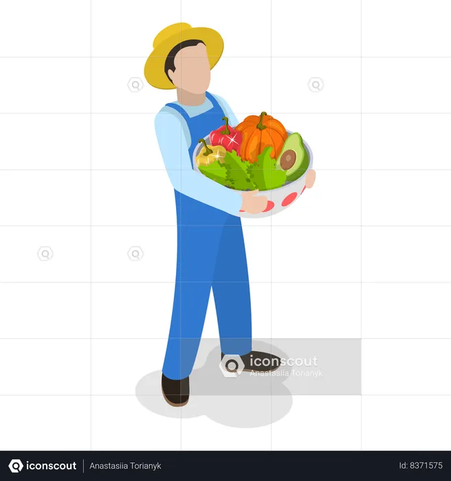 Agricultor com cesta de legumes  Ilustração