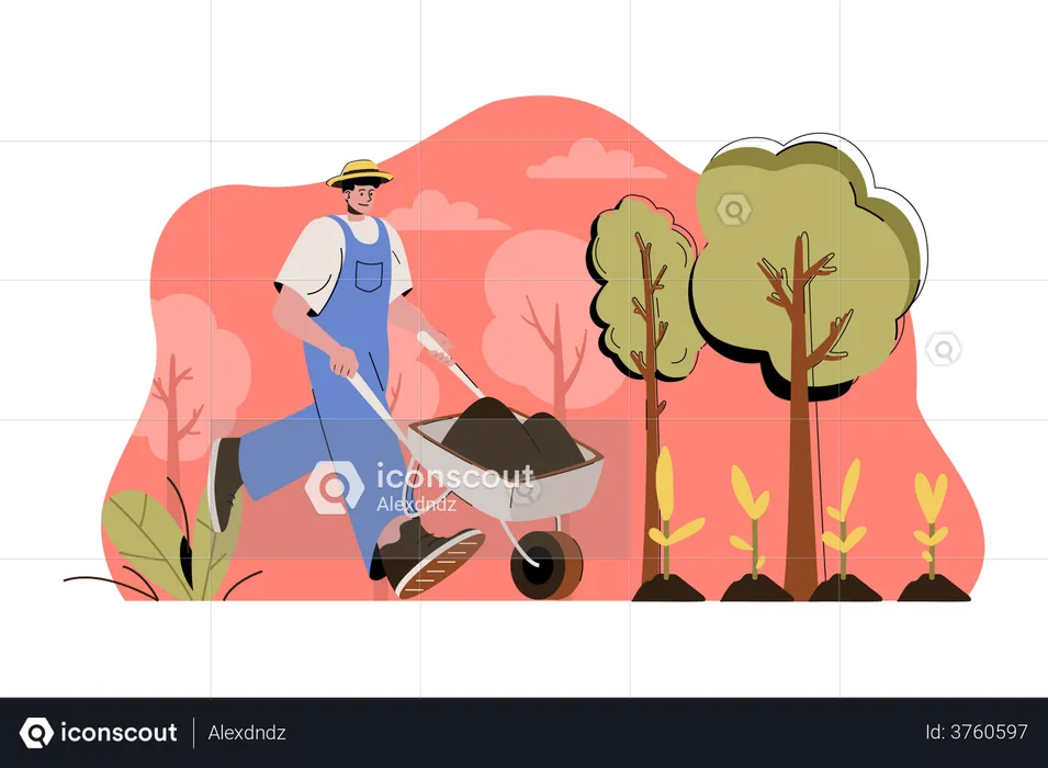 Agricultor plantando colheitas  Ilustração