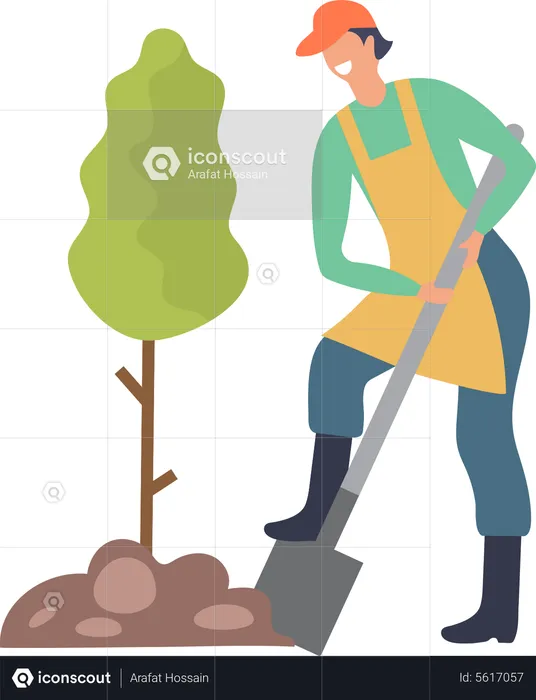 Agricultor usando pala  Ilustración