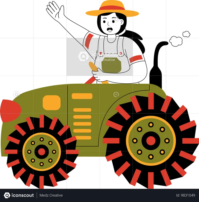 Agricultora andando de trator  Ilustração