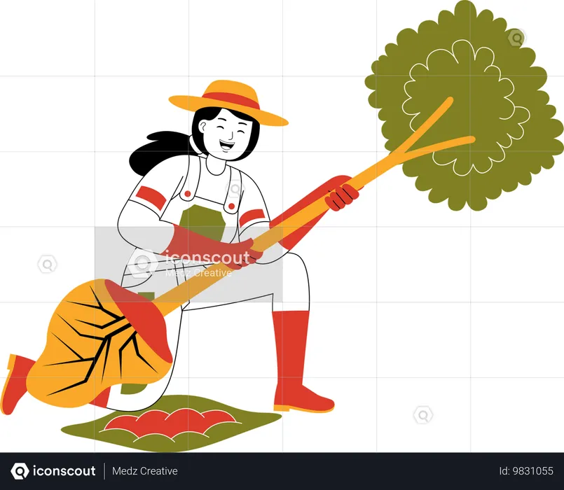 Agricultora arrancando plantas  Ilustração