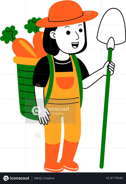 Agricultrice portant un panier de légumes  Illustration