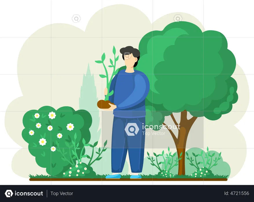 Agricultural worker holding plant  Illustration