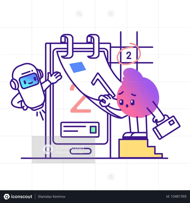 デジタルカレンダーで計画を立てる AI ボット  イラスト