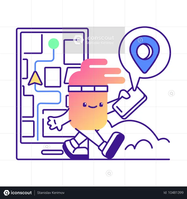 AI bot finding navigation route on smartphone  Illustration