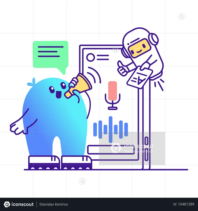 AI bot sending audio message on mobile app  Illustration