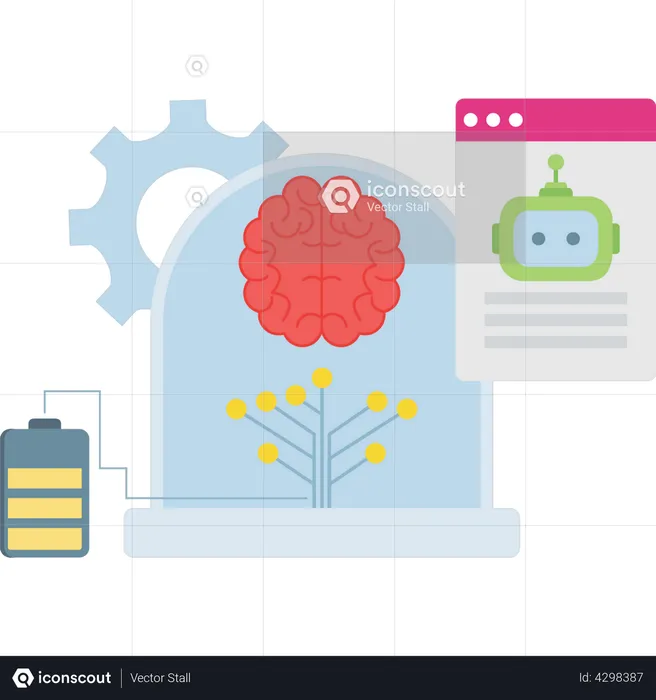 Le cerveau de l'IA est connecté à la batterie  Illustration