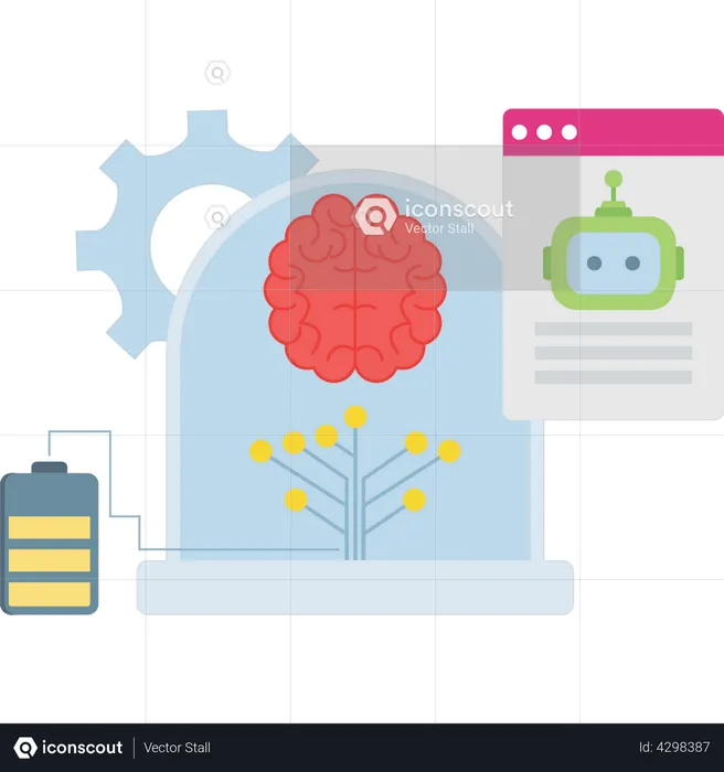 AI ​​brain is connected to the battery  Illustration