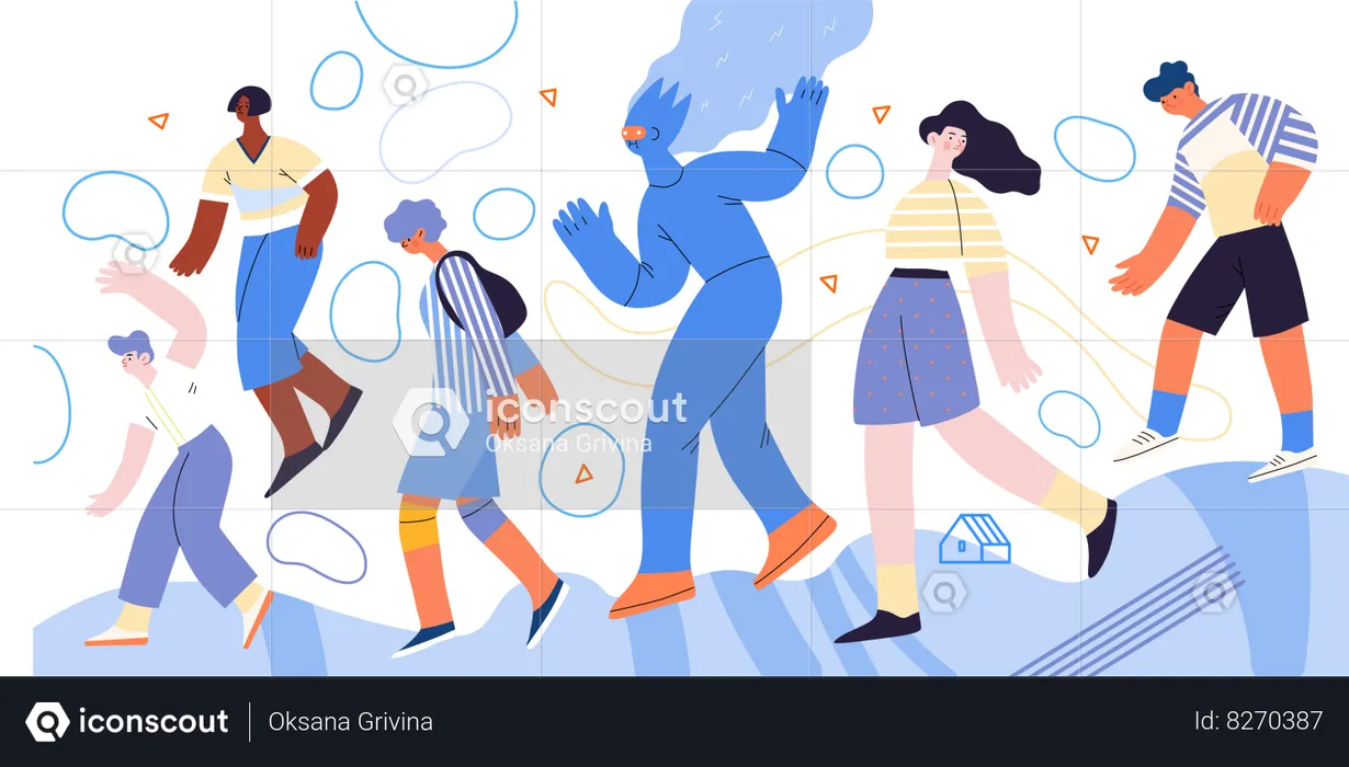 Ai Character Walking Among People In Everyday Life  Illustration
