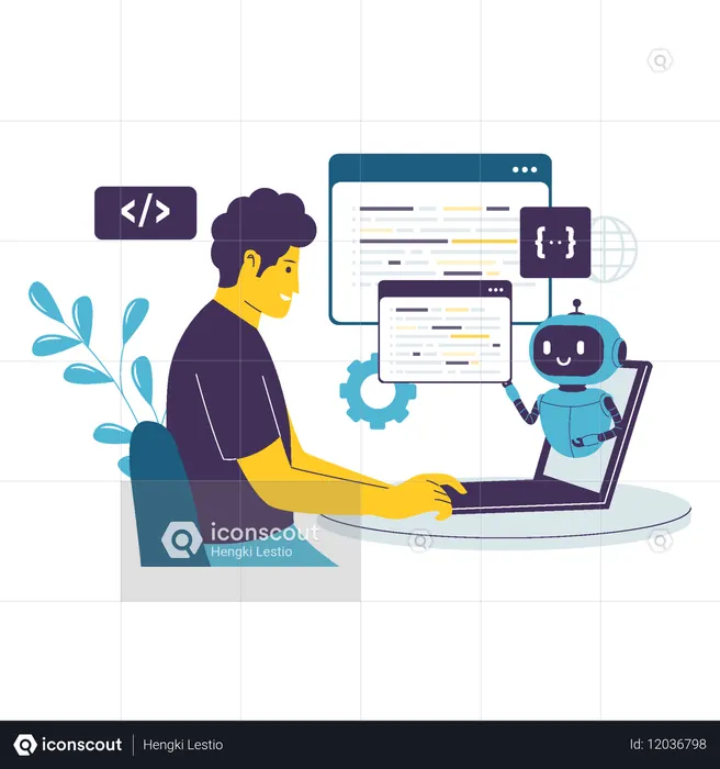 AI Coding Assistant Helping Developer with Programming Tasks  Illustration