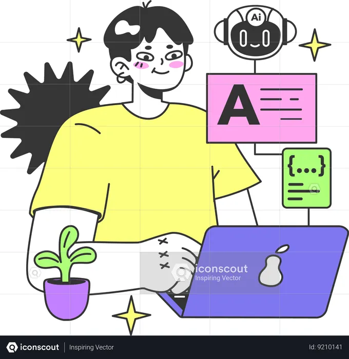 Ai developer working on laptop  Illustration
