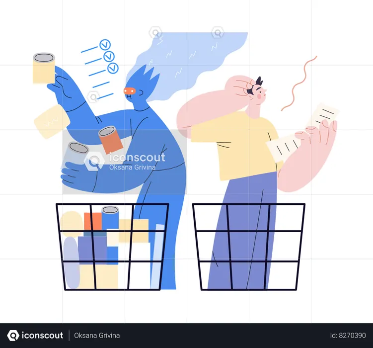 Ai Effectively Choosing Groceries And Man Having Difficulty  Illustration