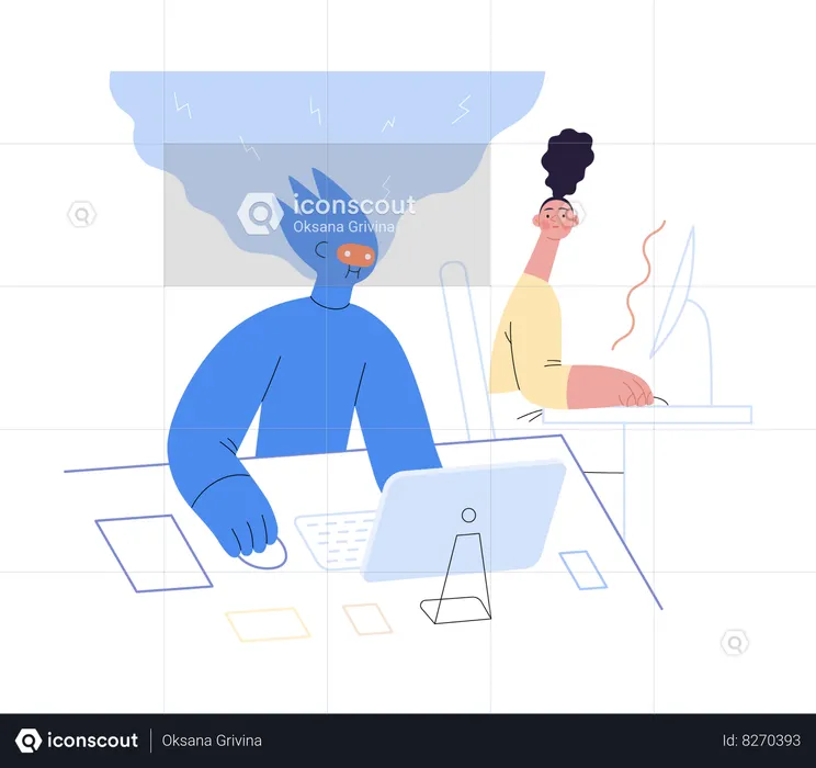 Ai Effectively Working At Desk And Surprised Human  Illustration