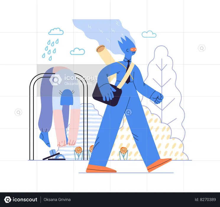 Ai Going To Work Instead Of Human And Upset Woman Stays Home  Illustration