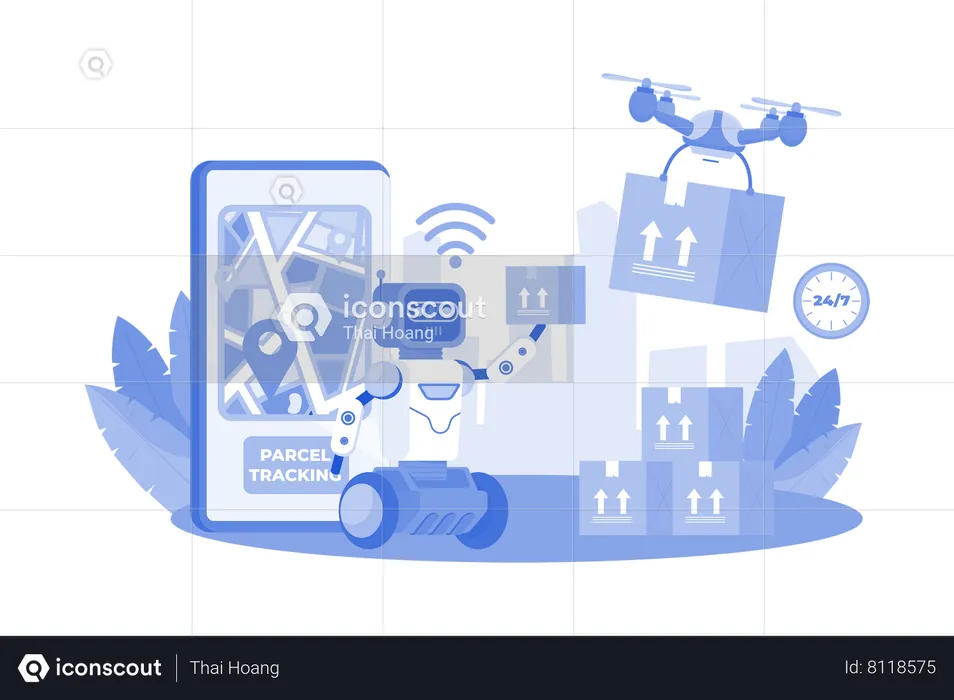 AI-powered drones perform surveillance and delivery  Illustration