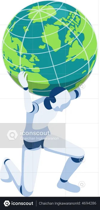 Ai robot carrying the world on shoulder  Illustration