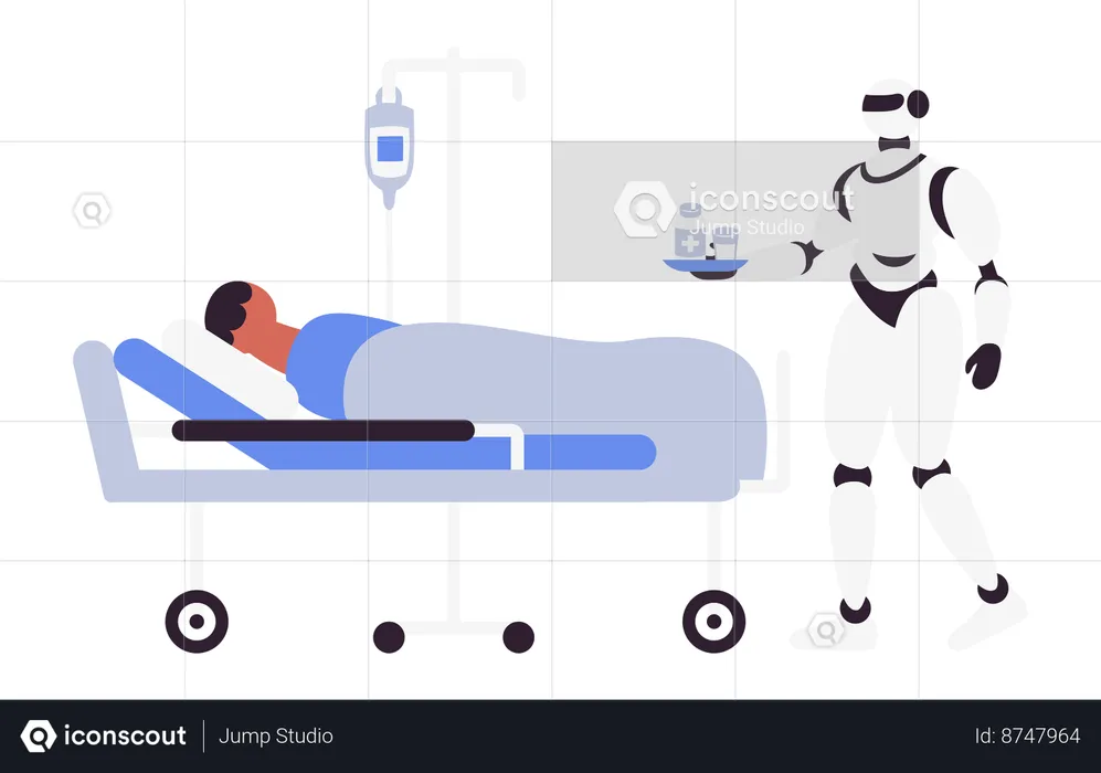 Robot ai con medicina para el paciente  Ilustración