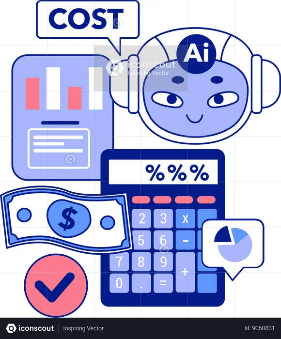 Ai robot doing cost calculation  Illustration