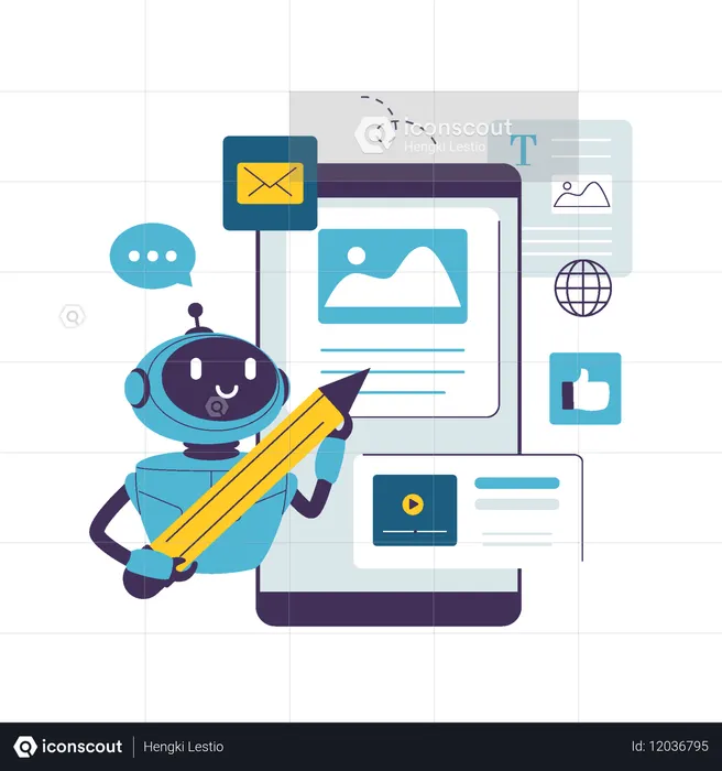 AI Robot Generating Digital Content  Illustration