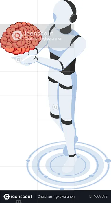 Ai robot holding human brain  Illustration