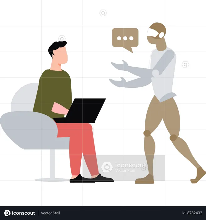 AI robot is talking to a boy  Illustration