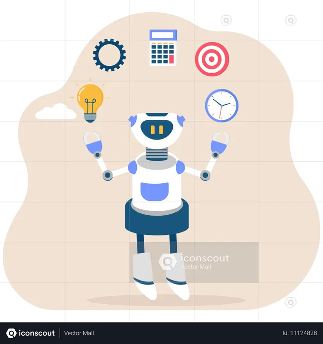 AI robot managing multiple business project  Illustration