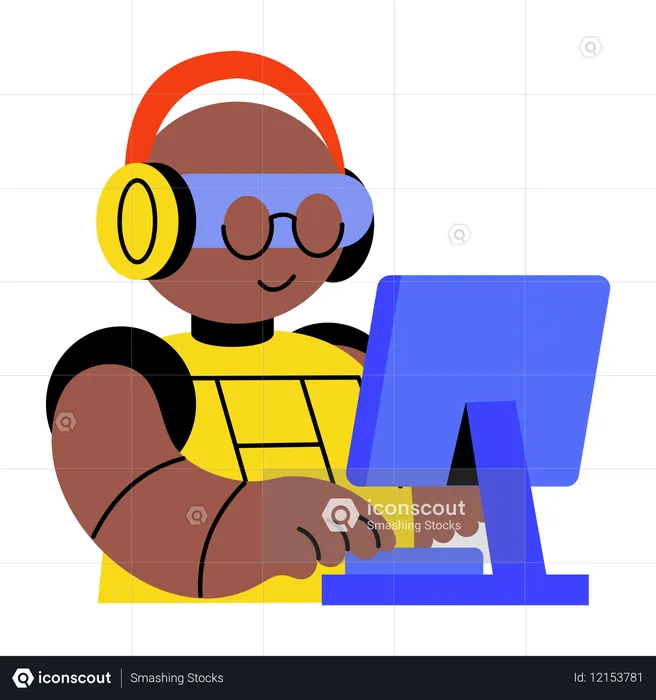 Ai robot working on computer  Illustration