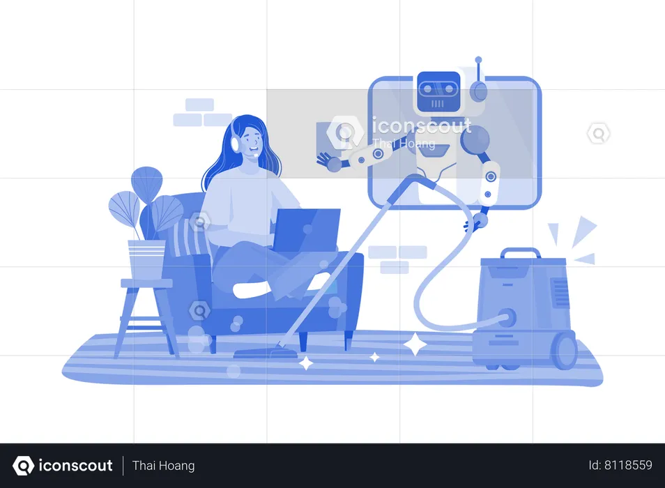 AI virtual assistants assist with daily tasks  Illustration