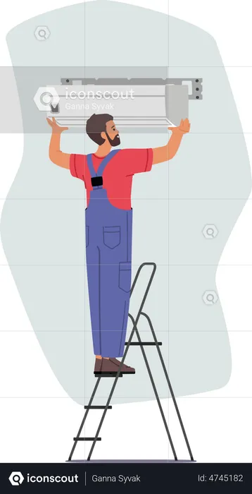 Air Conditioner Installation by Service Technician at Home  Illustration