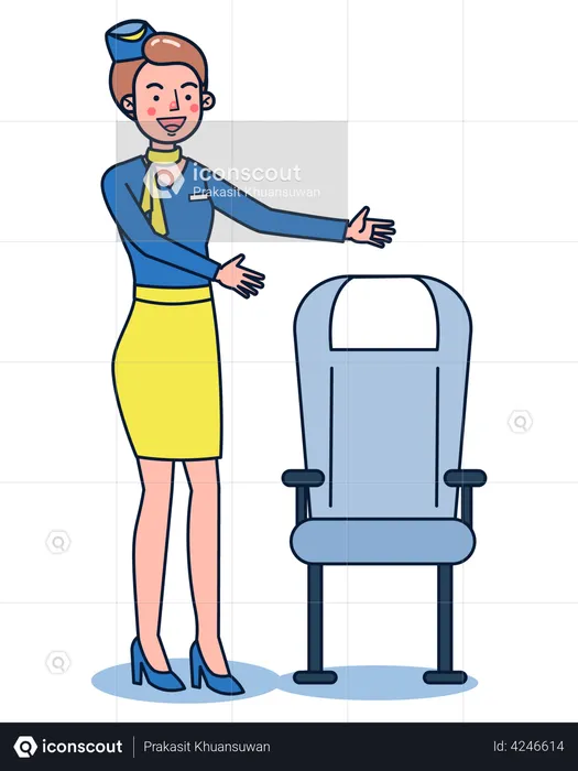 Air hostess welcoming guest  Illustration