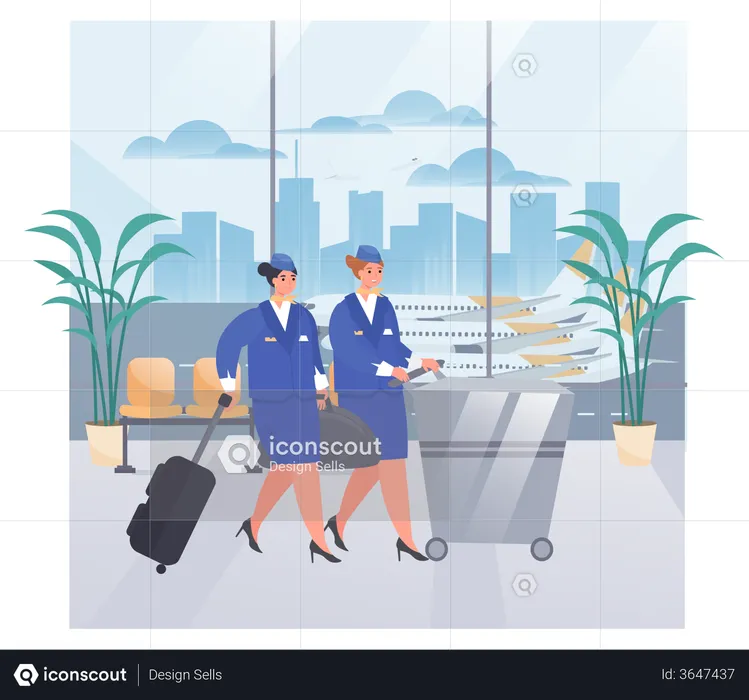 Air Hostess with Luggage  Illustration