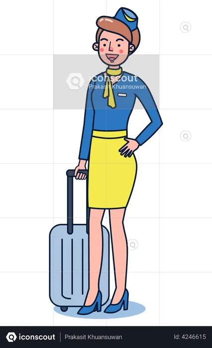 Air Hostess with Luggage  Illustration