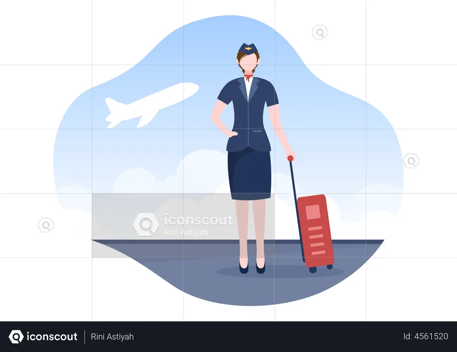 Air Hostess with suitcase  Illustration