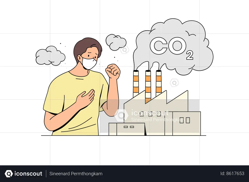 Air pollution caused due to industries releasing CO2 gases in atmosphere  Illustration