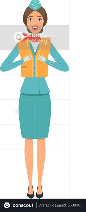 Airhostess Giving Instructions  Illustration