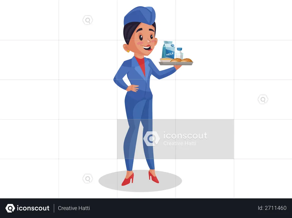 Airhostess holding meal  Illustration